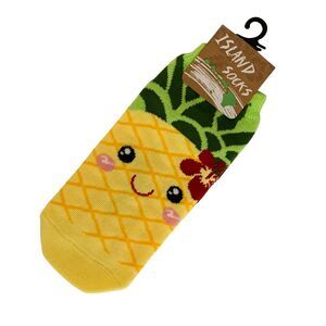 Cute Pineapple Face Ankle Socks – Hawaii Island Socks – New One Size Fits Most